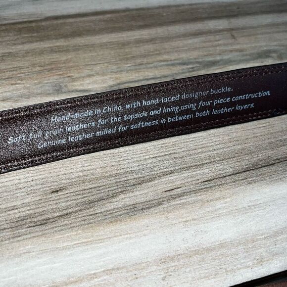 Embossed Pebble Leather Belt Men’s 52” Brown Silver Buckle Classic Workwear - Picture 7 of 8